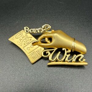 Gold 'Born 2 Win' Brooch bingo casino vintage